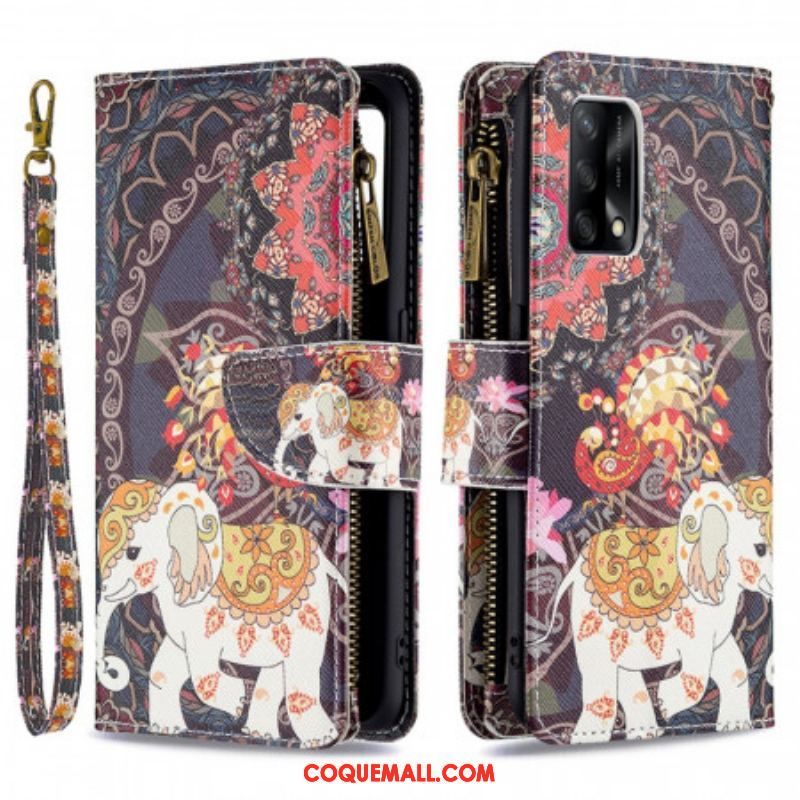 Housse Oppo A74 4G Poche Zippée Éléphant