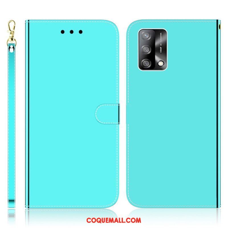 Housse Oppo A74 4G Simili Cuir Couverture Miroir