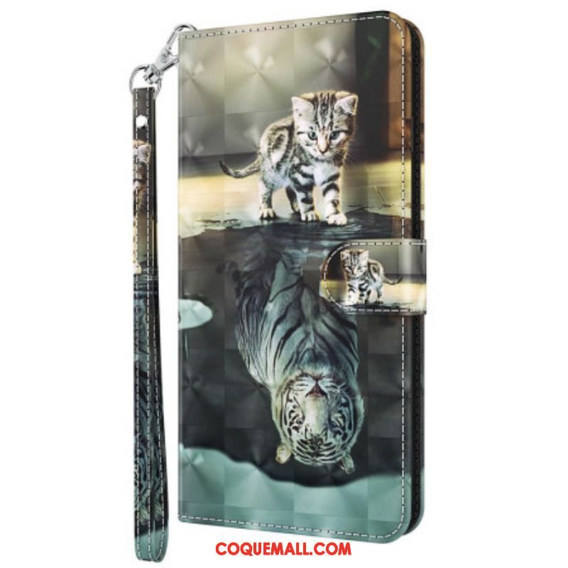 Housse Oppo A94 5G Chat et Tigre avec Lanière