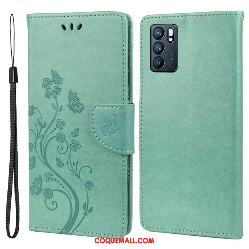 Housse Oppo Reno 6 5G Papillons et Fleurs