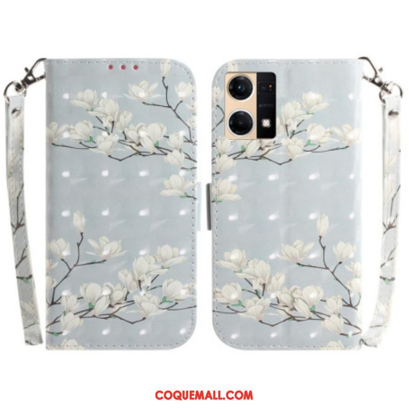 Housse Oppo Reno 7 Branche de Fleurs Blanches