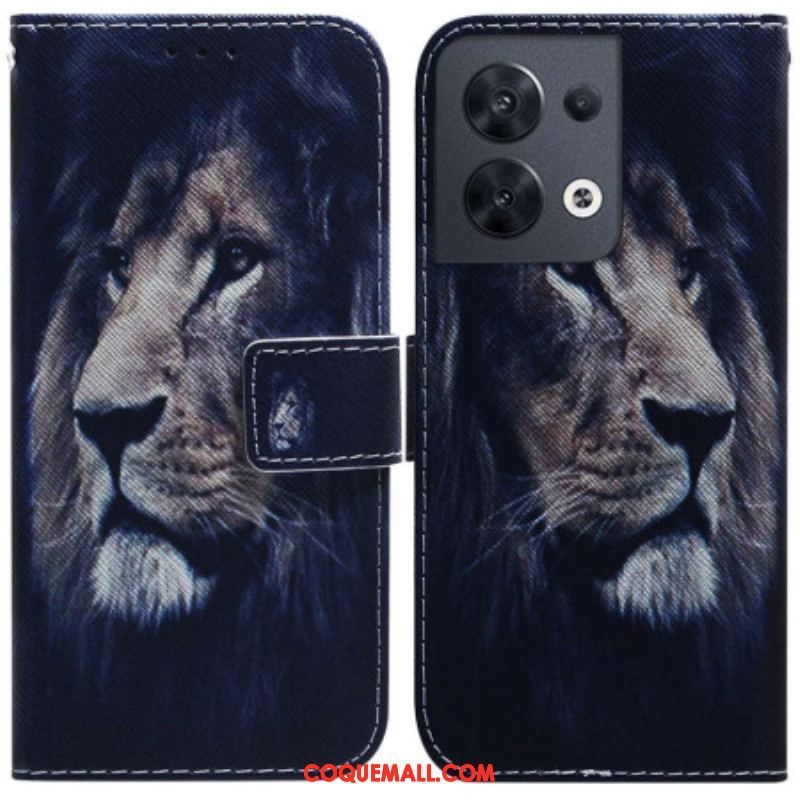 Housse Oppo Reno 8 Lion à Lanière