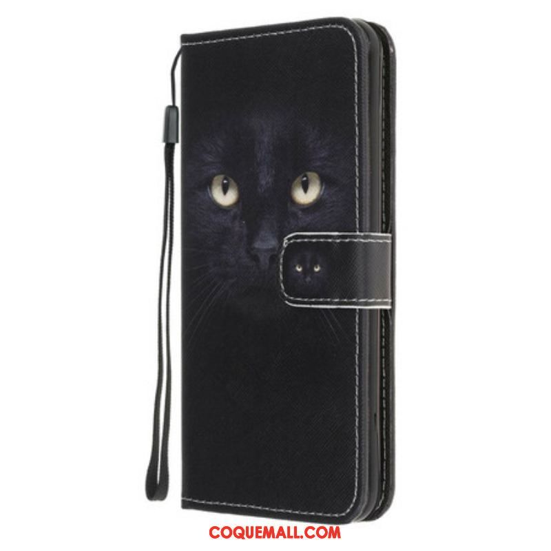 Housse Samsung Galaxy A52 4G / A52 5G / A52s 5G Yeux de Chat Noir à Lanière