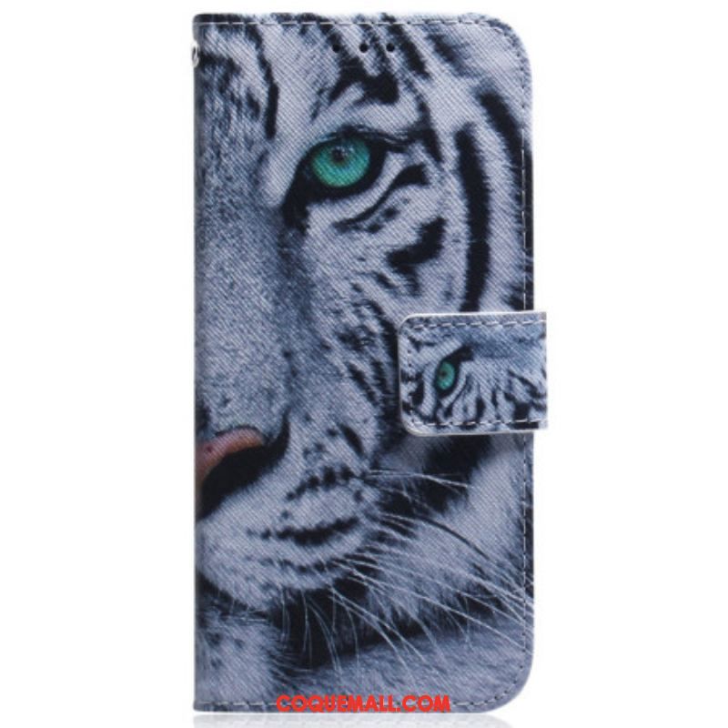 Housse Samsung Galaxy A54 5G Tigre Blanc à Lanière