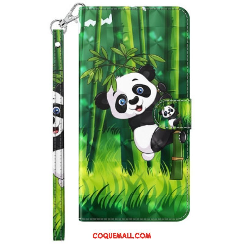 Housse Samsung Galaxy M13 Panda et Bambou avec Lanière