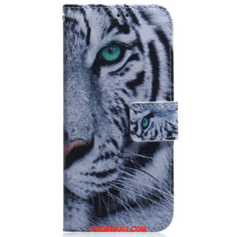 Housse Samsung Galaxy M13 Tigre Blanc à Lanière