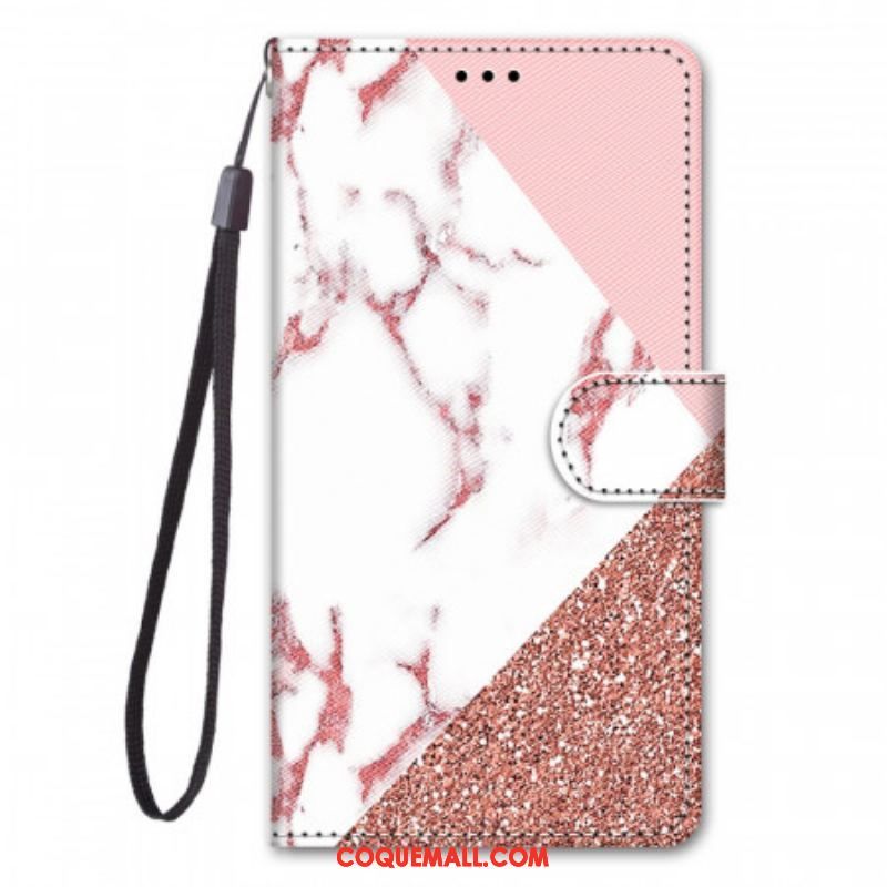 Housse Samsung Galaxy M23 5G Triangle en Marbre et Paillettes