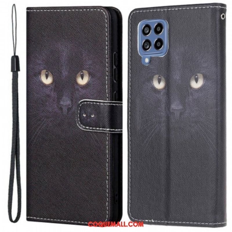 Housse Samsung Galaxy M53 5G Yeux de Chat à Lanière