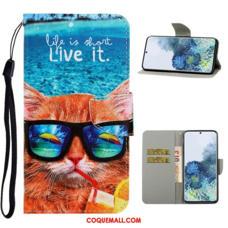 Housse Samsung Galaxy S21 5G Cat Live It à Lanière