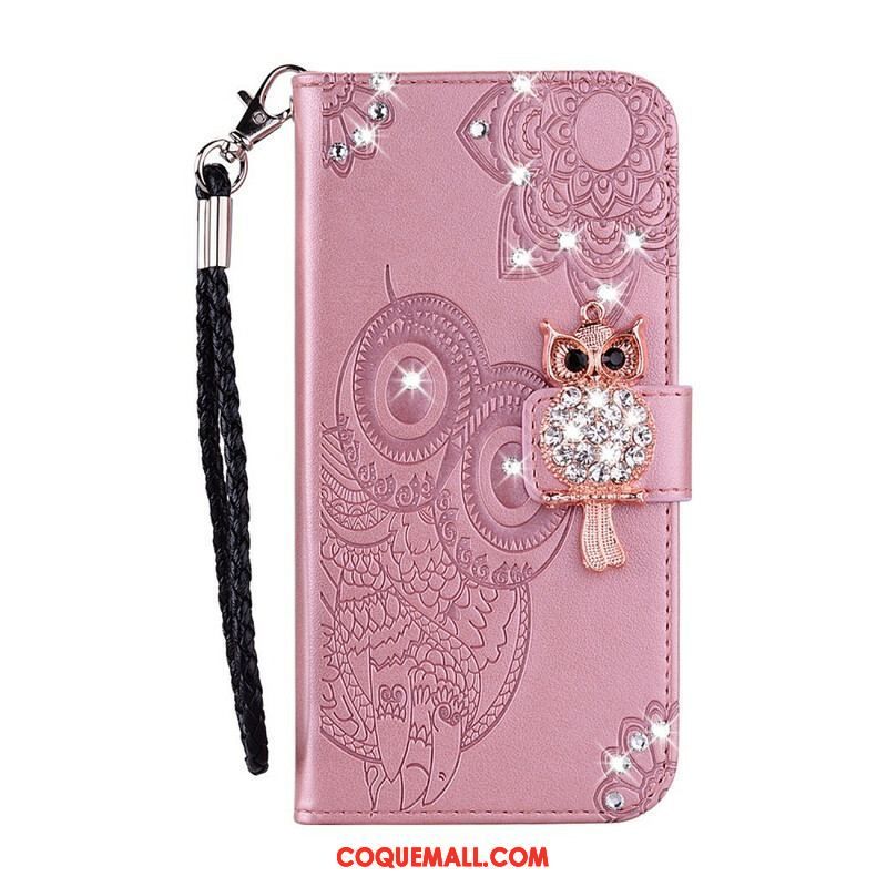 Housse Samsung Galaxy S21 5G Hibou Mandala et Breloque