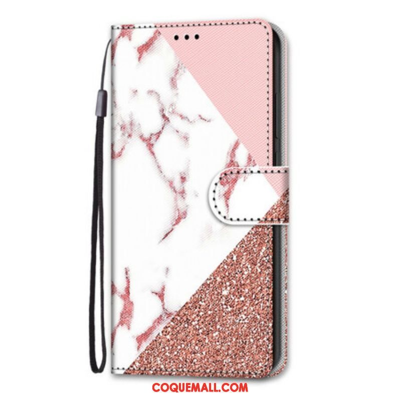 Housse Samsung Galaxy S21 5G Triangle en Marbre et Paillettes