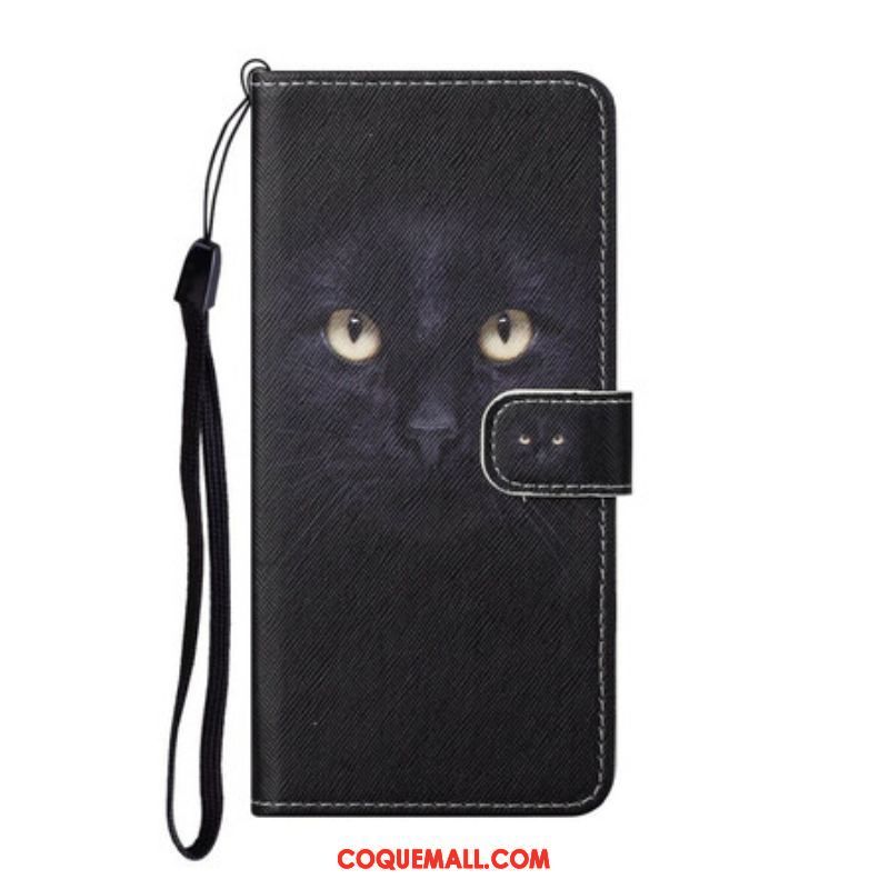 Housse Samsung Galaxy S21 5G Yeux de Chat Noir à Lanière