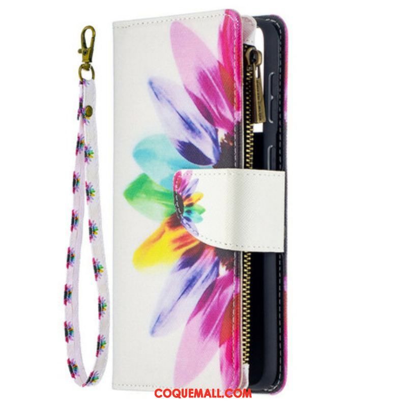 Housse Samsung Galaxy S21 Plus 5G Poche Zippée Fleur Aquarelle