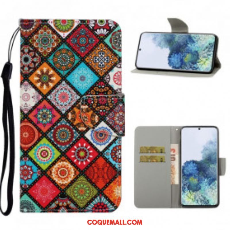 Housse Samsung Galaxy S21 Ultra 5G Patchwork Mandalas avec Lanière