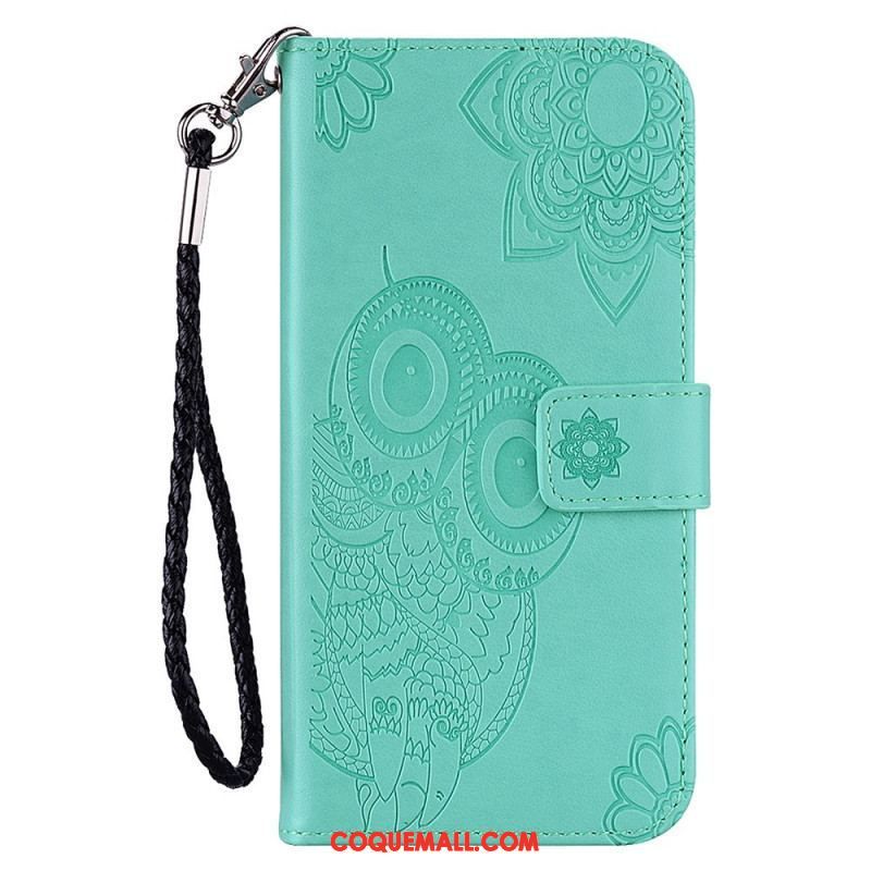 Housse Samsung Galaxy S22 5G Hibou Mandala et Lanière