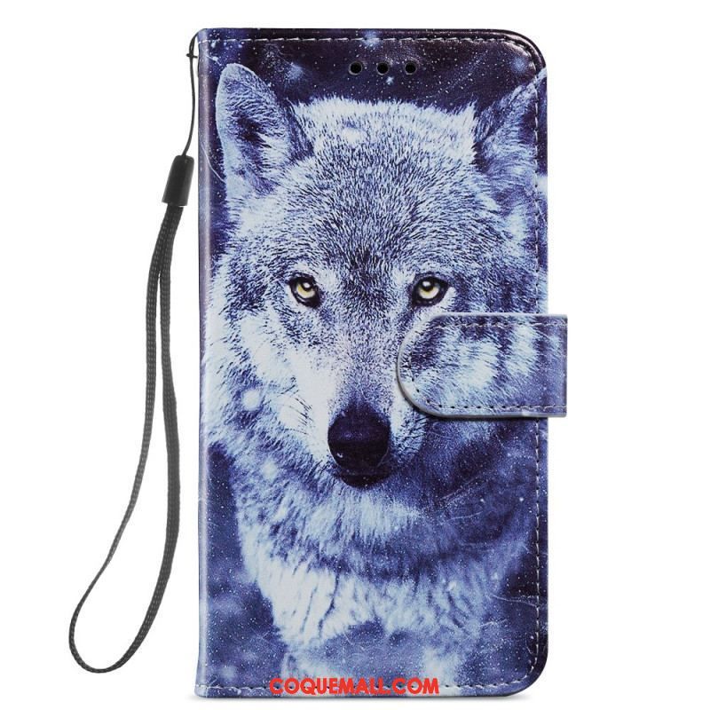 Housse Samsung Galaxy S22 5G Magnifiques Loups avec Lanière