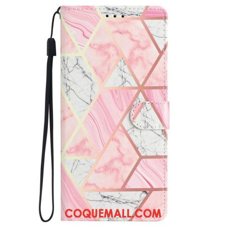 Housse Samsung Galaxy S24 5G Marbre Rose à Lanière