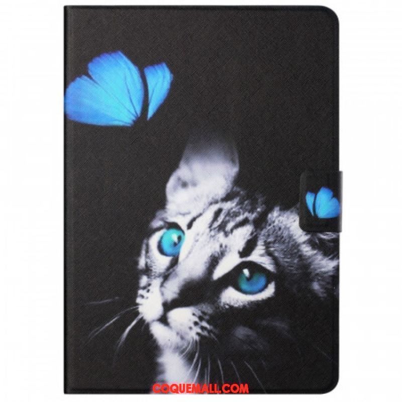 Housse Samsung Galaxy Tab A8 (2021) Chat et Papillon Bleu