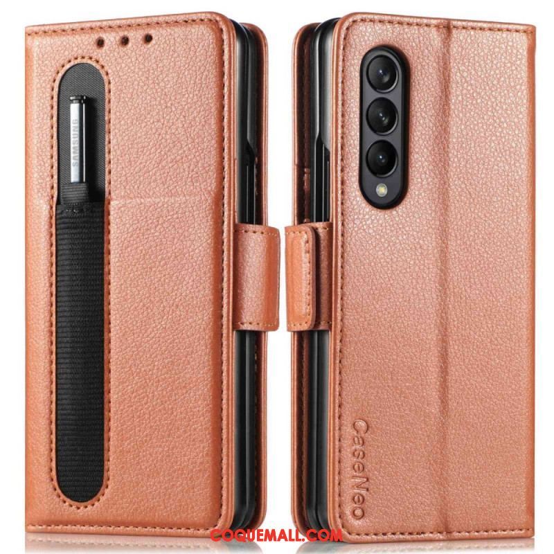 Housse Samsung Galaxy Z Fold 4 CASENEO Simili Cuir Litchi Fente à Stylet