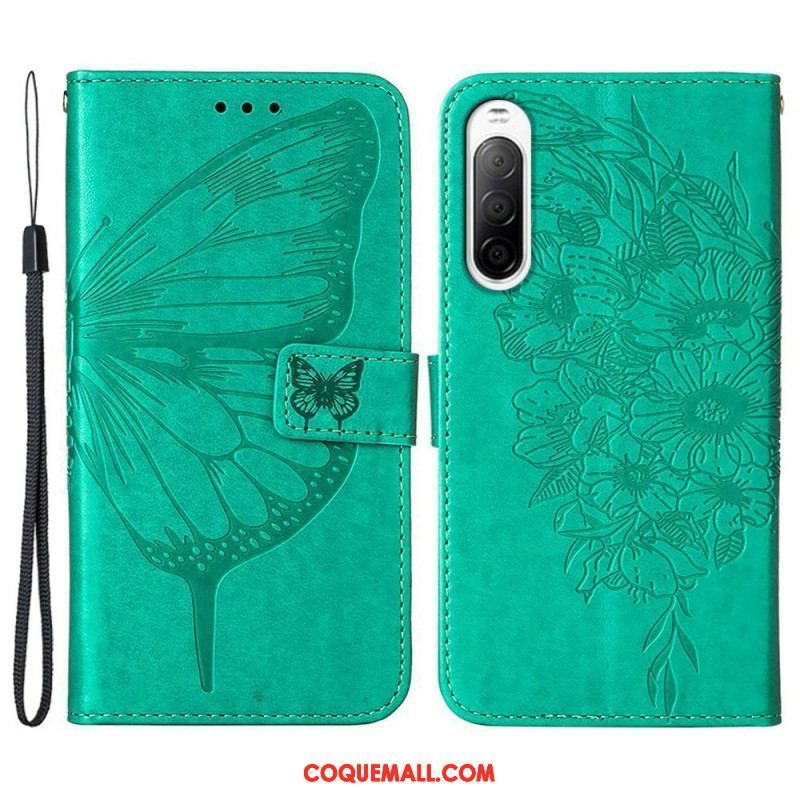 Housse Sony Xperia 10 IV Papillon avec Lanière