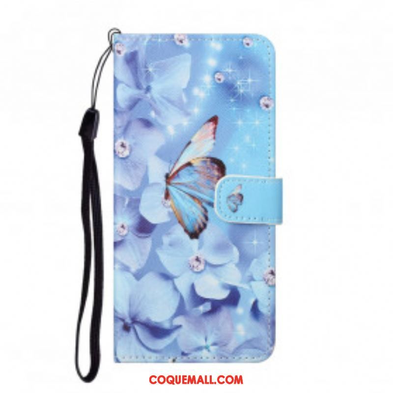 Housse Xiaomi Redmi Note 10 Pro Papillons Diamants à Lanière