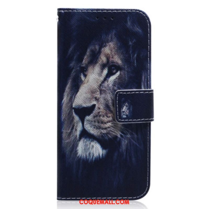 Housse Xiaomi Redmi Note 12/Poco X5 5G Dreaming Lion à Lanière