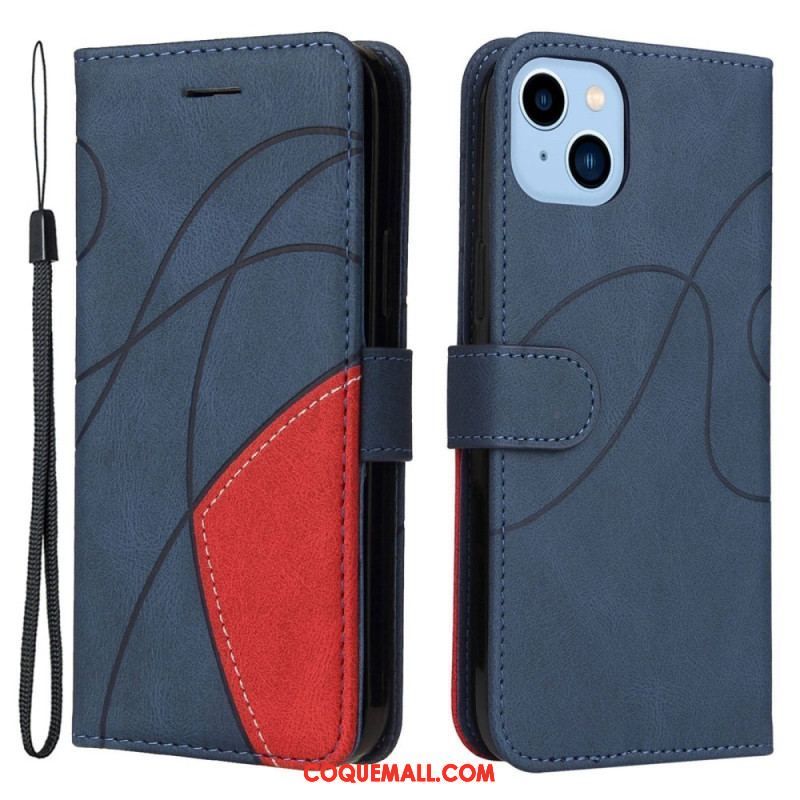 Housse iPhone 14 Plus Simili Cuir Bicolore Signature