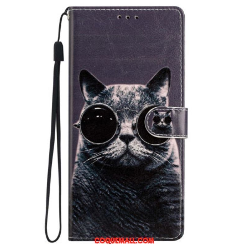 Housse iPhone 15 Plus Chat à Lunettes à Lanière