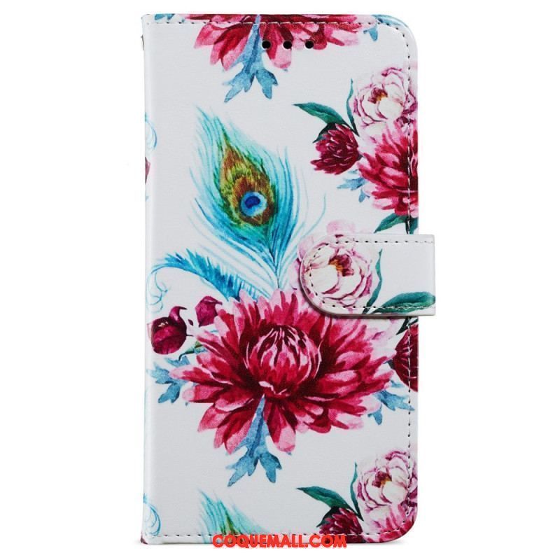 Housse iPhone 15 Plus Des Fleurs à Lanière