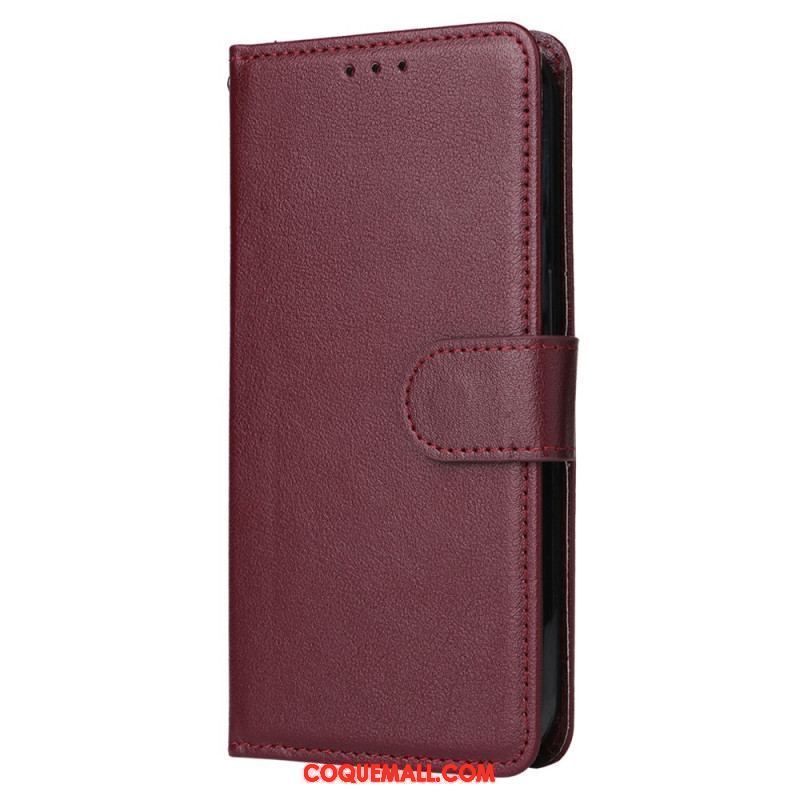 Housse iPhone 15 Plus Style Cuir Classique à Lanière