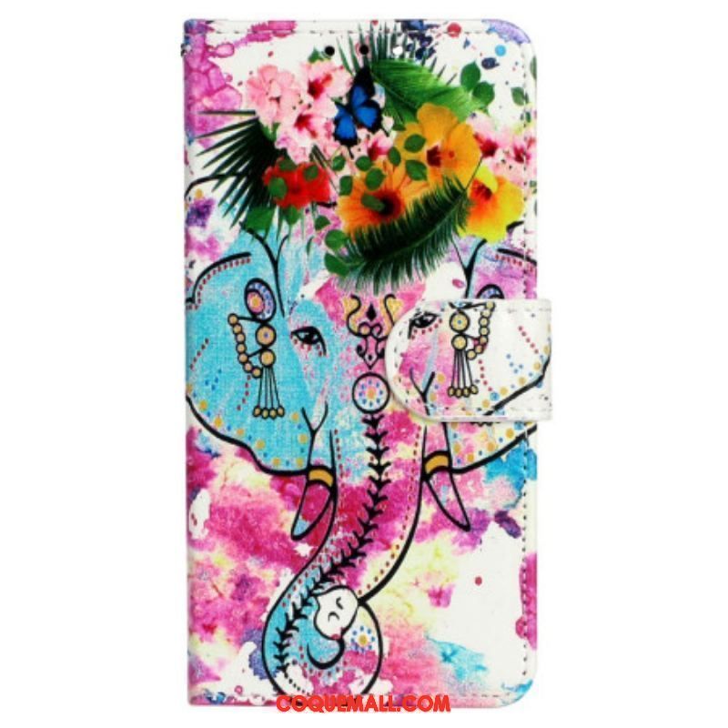 Housse iPhone 15 Plus Éléphant Aquarelle à Lanière