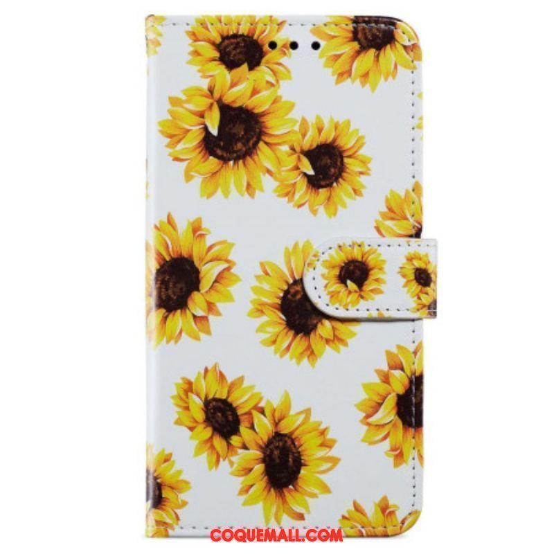 Housse iPhone 15 Tournesols à Lanière