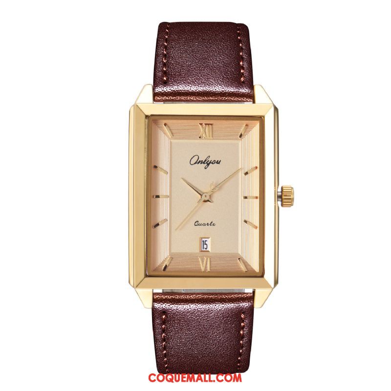 Montre Homme Femme Étanche Section Mince, Montre Montre À Quartz Ceinture Braun Gold