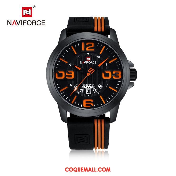 Montre Homme Mode Étanche Noir, Montre Tendance Montre À Quartz Orange