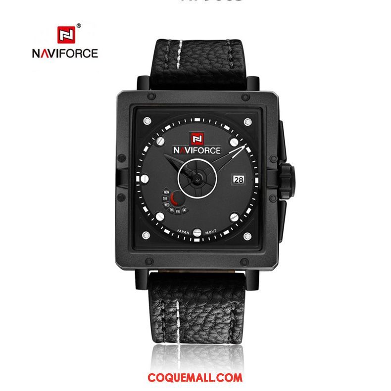 Montre Homme Noir Calendrier Ceinture, Montre Rouge Loisir