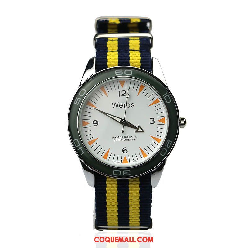 Montre Homme Toile Mode Sport, Montre Jaune Gros