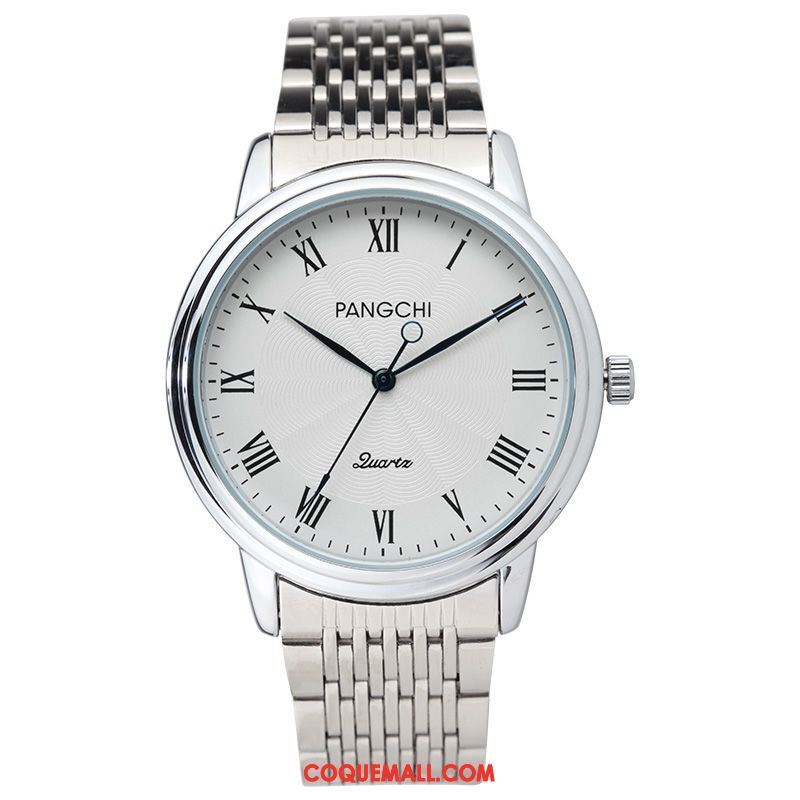 Montre Homme Étudiant Blanc Argenté, Montre Étanche Tendance