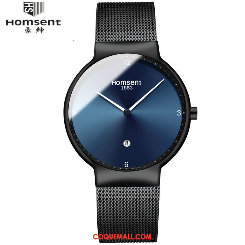 Montre Homme Étudiant Simple Loisir, Montre Noir Tendance Blau