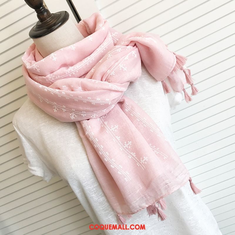 Écharpe Femme Lin Été Tourisme, Écharpe Rose Plage Beige