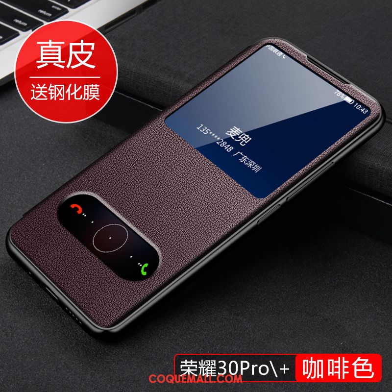 Étui Honor 30 Pro Marque De Tendance Marron Cuir Haut, Coque Honor 30 Pro Cuir Véritable Luxe