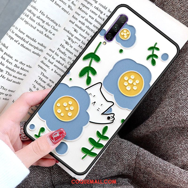 Étui Honor 9x Pro Délavé En Daim Fleurs Jeunesse, Coque Honor 9x Pro Tout Compris Bleu