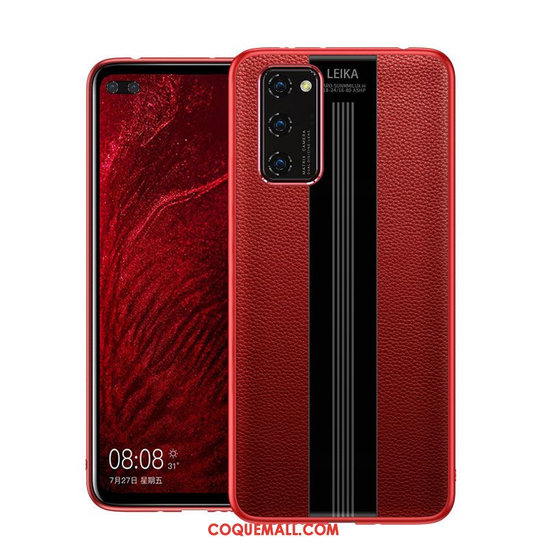 Étui Honor View30 Net Rouge En Cuir Tendance, Coque Honor View30 Très Mince Incassable