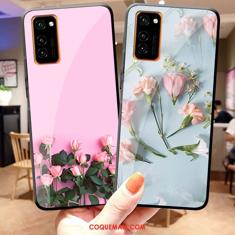 Étui Honor View30 Pro Personnalité Simple Fleur, Coque Honor View30 Pro Verre Trempé Créatif