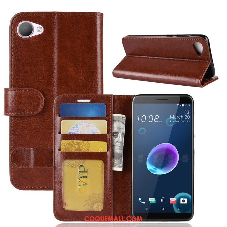 Étui Htc Desire 12 Foncé Protection Étui En Cuir, Coque Htc Desire 12 Portefeuille Téléphone Portable Braun