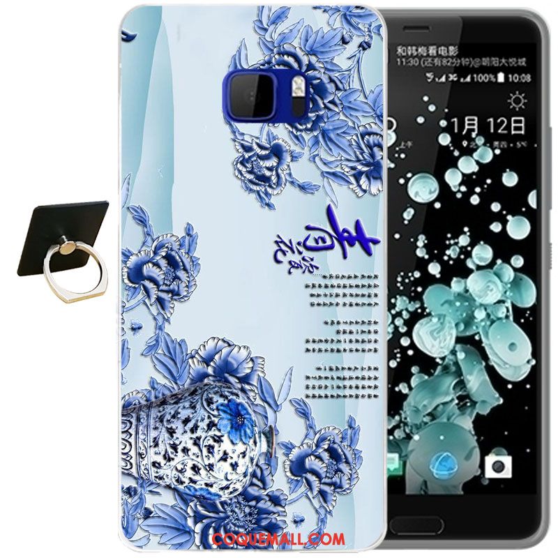 Étui Htc U Ultra Dessin Animé Bleu Téléphone Portable, Coque Htc U Ultra Fleur Fluide Doux