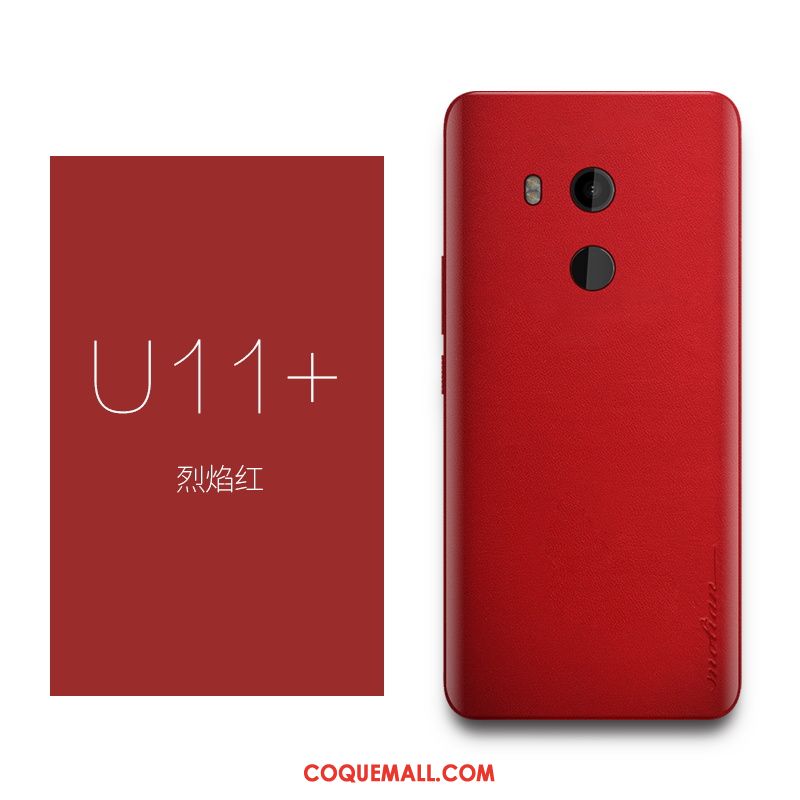 Étui Htc U11+ Téléphone Portable Très Mince Cuir Véritable, Coque Htc U11+ Rouge Créatif