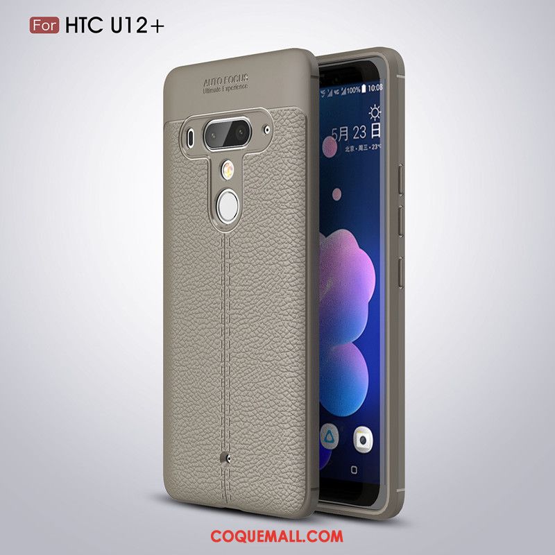 Étui Htc U12+ Business Tendance Gris, Coque Htc U12+ Personnalité Cuir