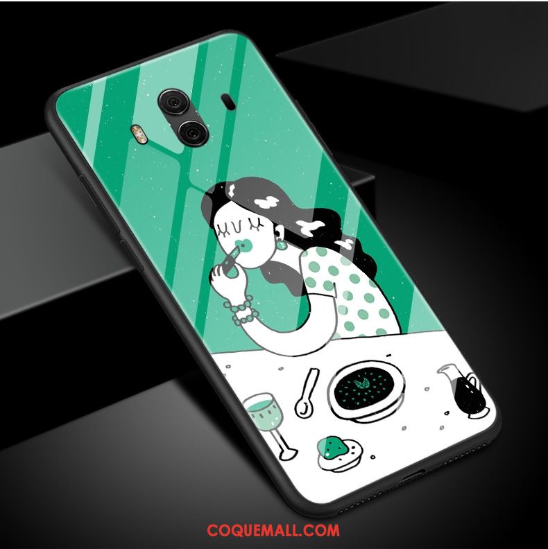 Étui Huawei Mate 10 Bordure Vert Fluide Doux, Coque Huawei Mate 10 Verre Protection