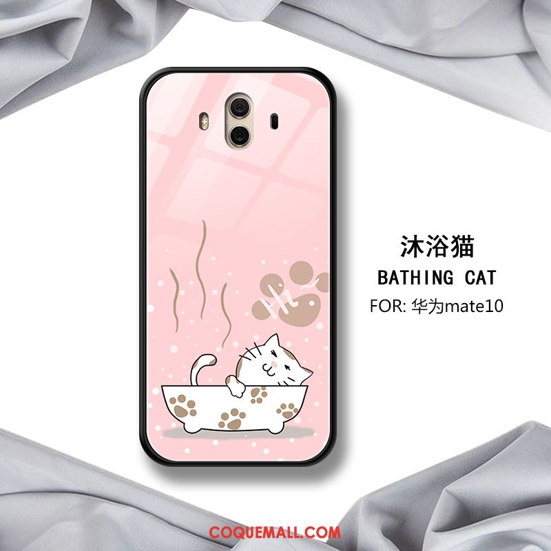 Étui Huawei Mate 10 Charmant Rose Miroir, Coque Huawei Mate 10 Verre Téléphone Portable