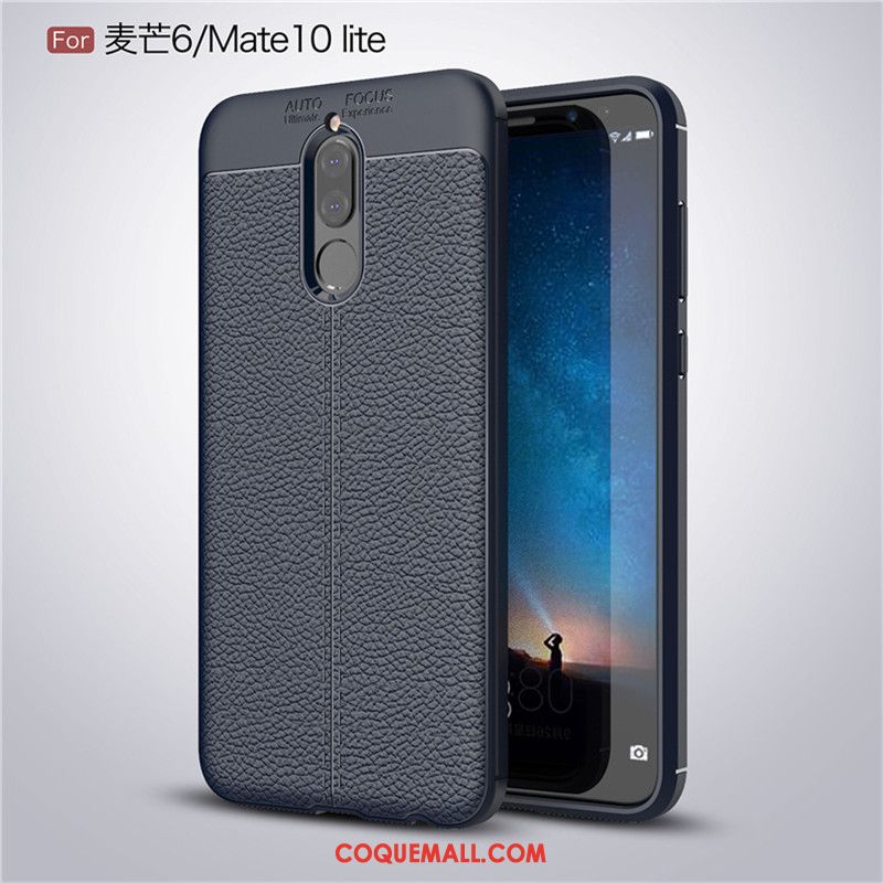 Étui Huawei Mate 10 Lite Incassable Antidérapant Bleu, Coque Huawei Mate 10 Lite Protection Modèle Fleurie